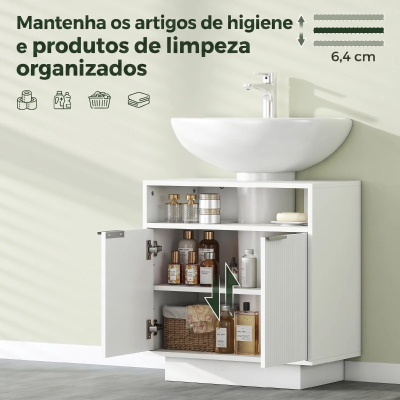 HOMCOM Móvel para Lavatório Pousar com 2 Portas Canaladas para Lavatório com ou sem Pedestal  60x33x63 cm Branco