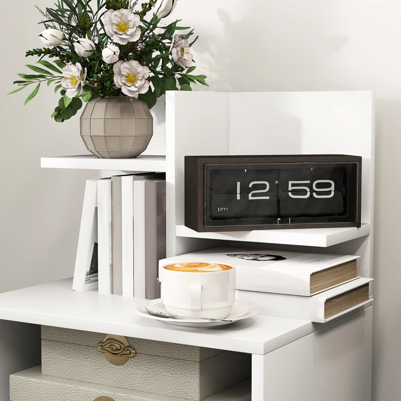HOMCOM Mesa de Cabeceira de Madeira Moderna com Gaveta e Prateleiras de Armazenamento 45x35x73 cm Branco
