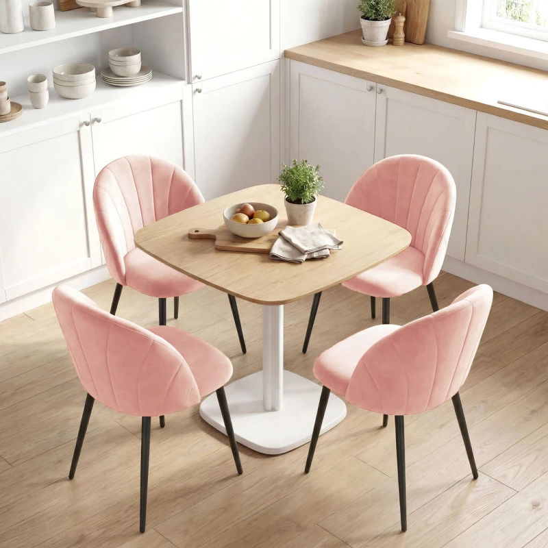 HOMCOM Set 2 Sedie da Pranzo Imbottite con Schienale a Conchiglia in Velluto, 52x55x79 cm, Rosa
