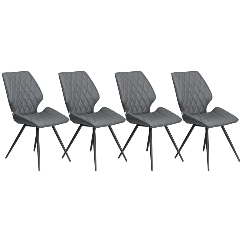 HOMCOM Set of 4 Dining Chairs, Kitchen Chairs with Metal Legs, PU Leather Seat and Backrests, Grey