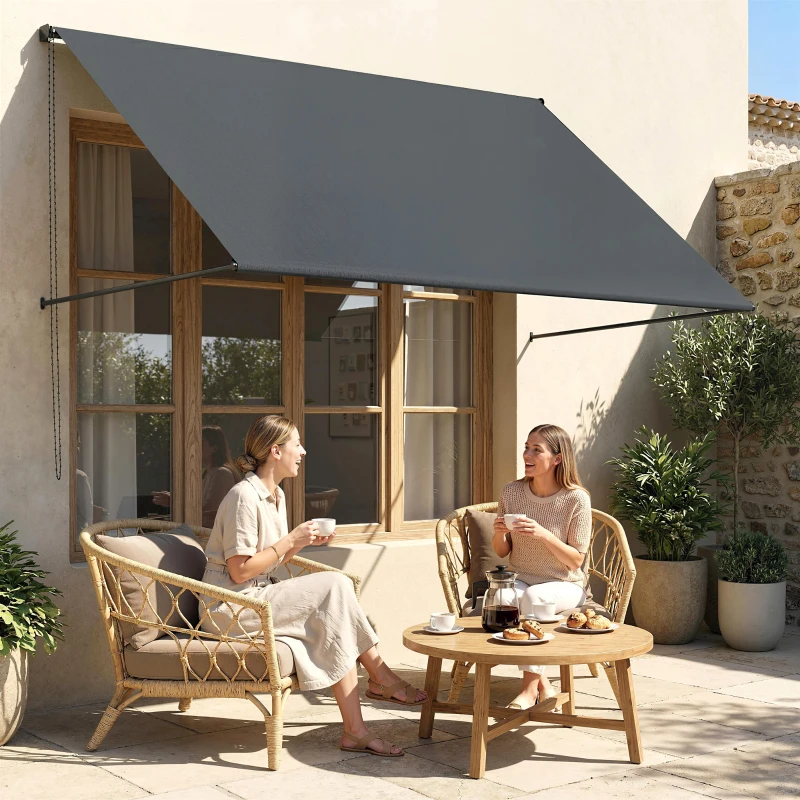 Outsunny Store banne manuel auvent rétractable Inclinaison réglable 195 x 120 cm protection UV aluminium polyester gris foncé