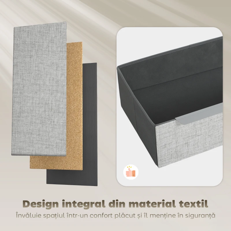 HOMCOM Comodă cu 4 Sertare din Oțel, Acoperită cu Material Textil cu Aspect de In, 60x36x88 cm, Gri