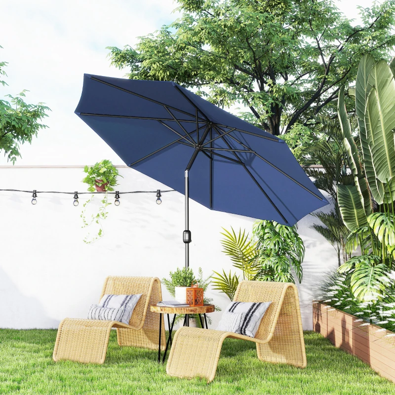 Outsunny Chapéu de Sol de Jardim Ø295x250 cm com Manivela Mecanismo de Inclinação e Mastro Desmontável de Metal para Terraço Azul