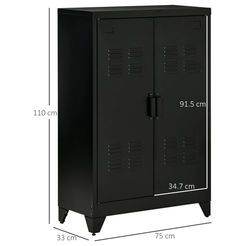 HOMCOM Dulapior Multifunctional cu 2 Usi Stil Industrial, Dulapior Metalic pentru Casa si Garaj - Gri