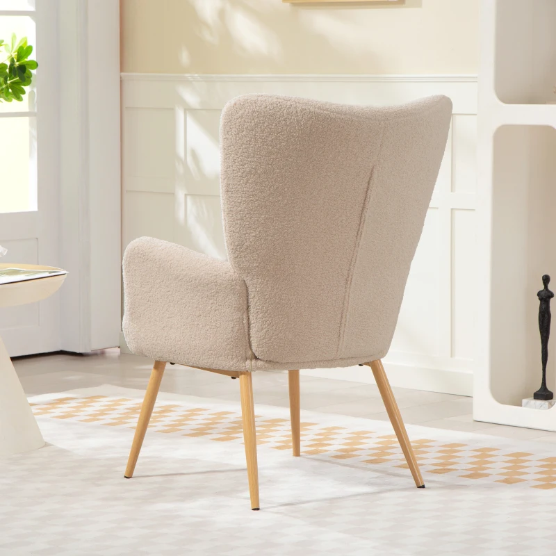 HOMCOM Poltrona Moderna in Tessuto Sherpa Imbottita con Schienale Alto e Braccioli, Beige