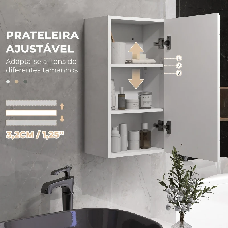 kleankin Móvel de Casa de Banho Suspenso com Prateleira Ajustável para Cozinha Lavandaria Quarto Branco Brilhante