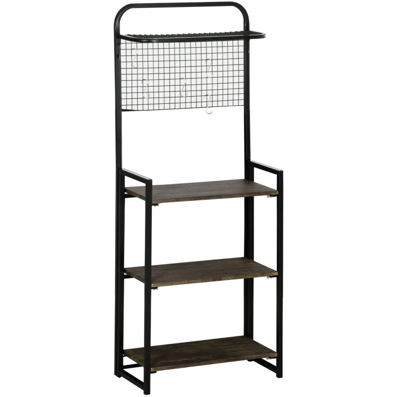 HOMCOM Estante Dobrável com 4 Níveis Estante de Estilo Industrial de Armazenamento com 5 Ganchos e Anti-Rolamento para Sala de Estar Escritório Dormitório 60x30x150cm Preto