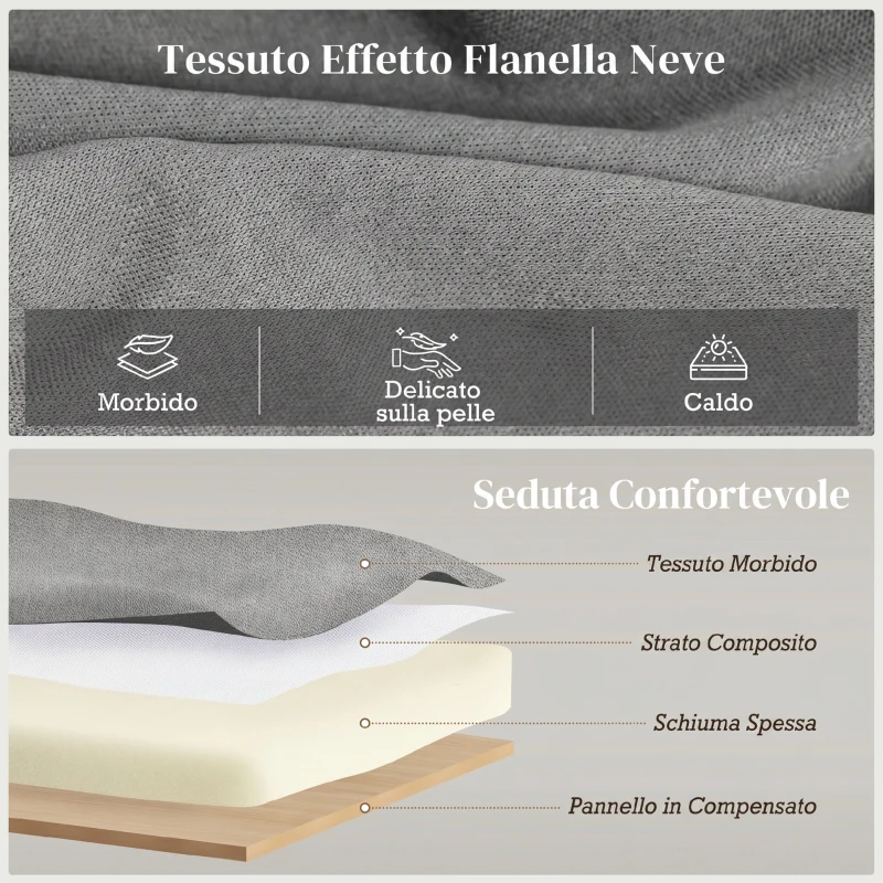 HOMCOM Panca Fondo Letto in Tessuto Effetto Velluto con Contenitore e Braccioli Arrotolati, Grigio Chiaro