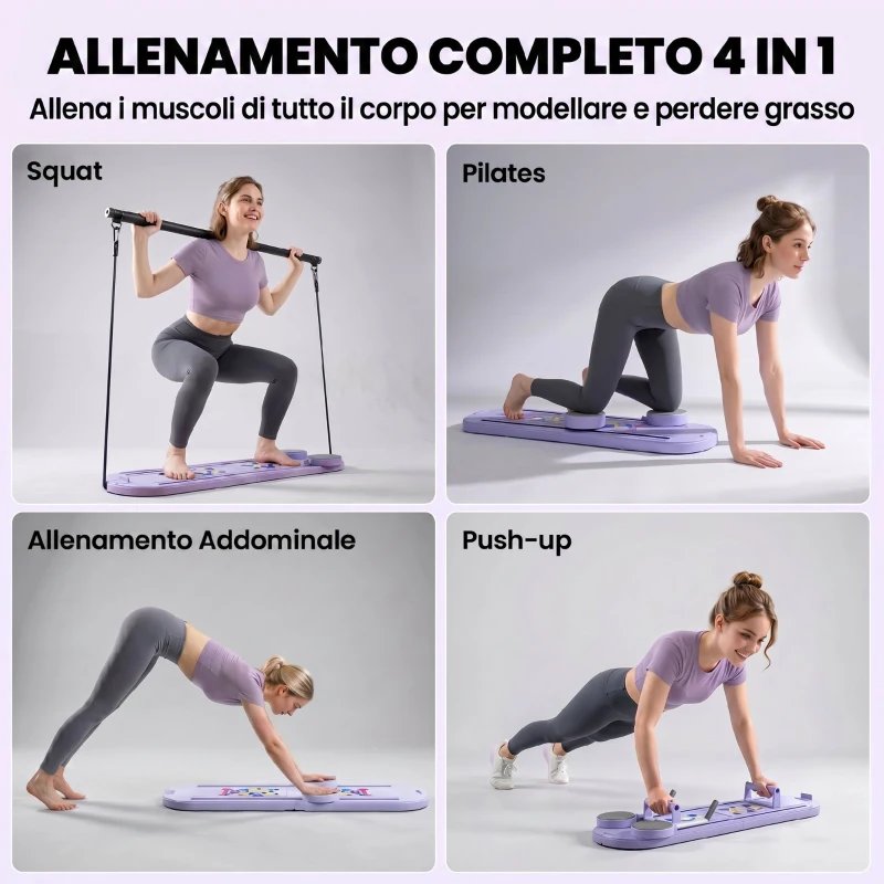 SPORTNOW Tavola Pilates 4 in 1 Pieghevole, Set Reformer per Allenamento Casa, Blu Chiaro
