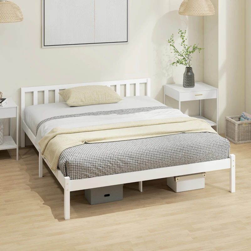 HOMCOM Cadre de lit en bois massif 160x200cm lit simple avec tête de lit et sommier à lattes solide pour enfants adultes
