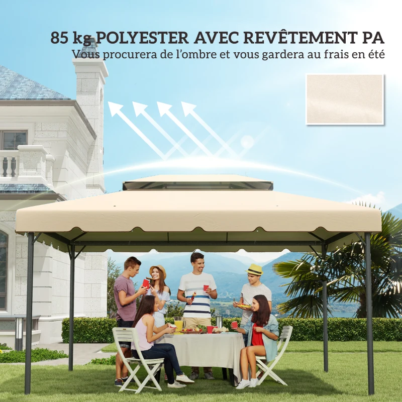 Outsunny Toile de rechange pour pavillon tonnelle tente toit de remplacement gazebo de jardin tissu polyester 4 x 3 m crème