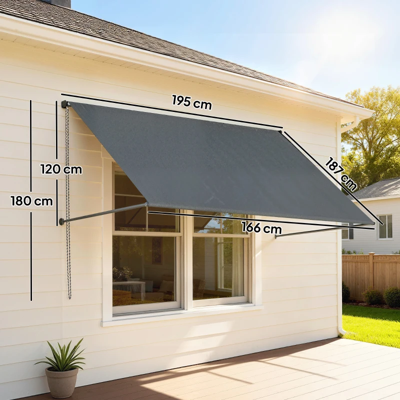Outsunny Store banne manuel auvent rétractable Inclinaison réglable 195 x 120 cm protection UV aluminium polyester gris foncé