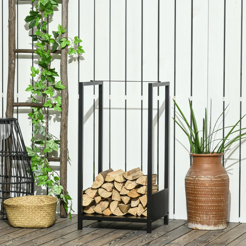 Outsunny Scaffale Portalegna da Esterno e Interno in Acciaio con Base Rialzata, 39x35x76cm, Nero