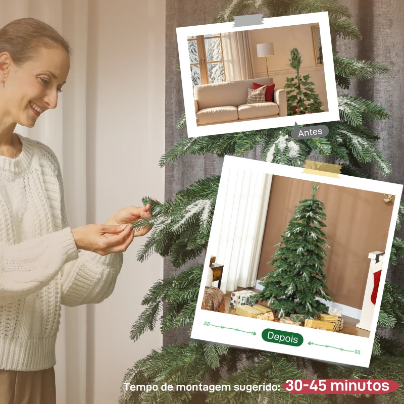 HOMCOM Árvore de Natal Artificial 180 cm Ramos Realistas com Efeito Neve Árvore de Natal com Suporte em Aço Base Dobrável Verde