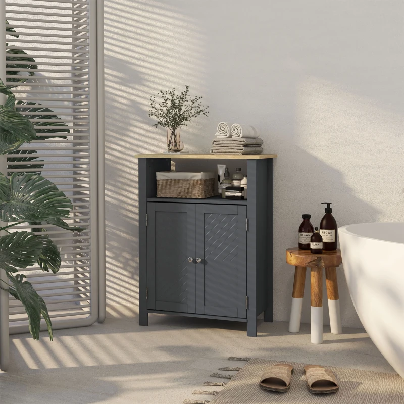 kleankin Mobiletto Bagno a 3 Ripiani in MDF e Truciolato con Ripiano Interno Regolabile, 60x30x80.5 cm