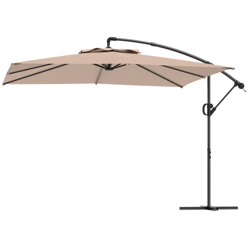 Outsunny Parasol déporté carré 3 x 3 m avec manivelle, base croisée, parasol inclinable et rotation à 360°, toile 180 g/m² kaki
