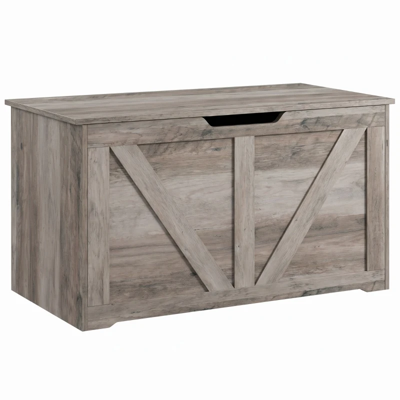 HOMCOM Baú de Arrumação 100 L com Dobradiça de Segurança e Recorte em U para Entrada e Sala 80x40x45 cm Cinzento