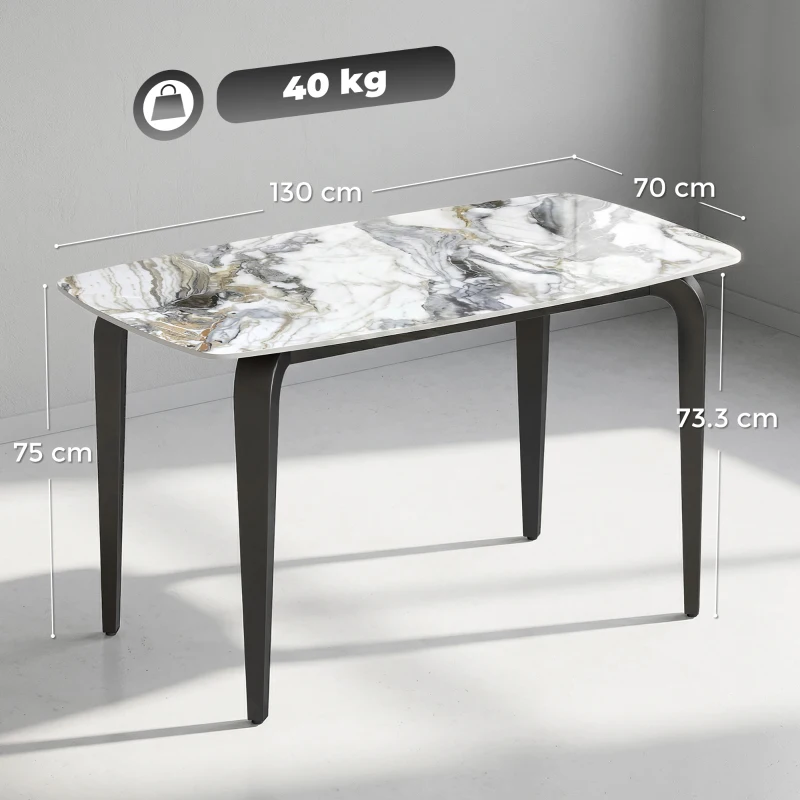 HOMCOM Dining Table for 4, Modern Kitchen Table with Sintered Stone Tabletop, Metal Legs, White