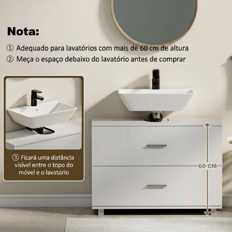 HOMCOM Móvel para Lavatório Pousar com 2 Gavetas para Lavatório sem Pedestal 80x30x60 cm Branco