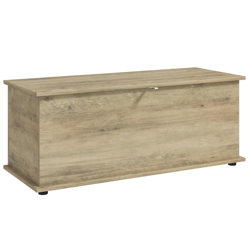 HOMCOM Large 114L Storage Chest Grey Wood Bench Trunk with Safety Lid for Bedroom Hallway and Living Room 100 x 40 x 40cm