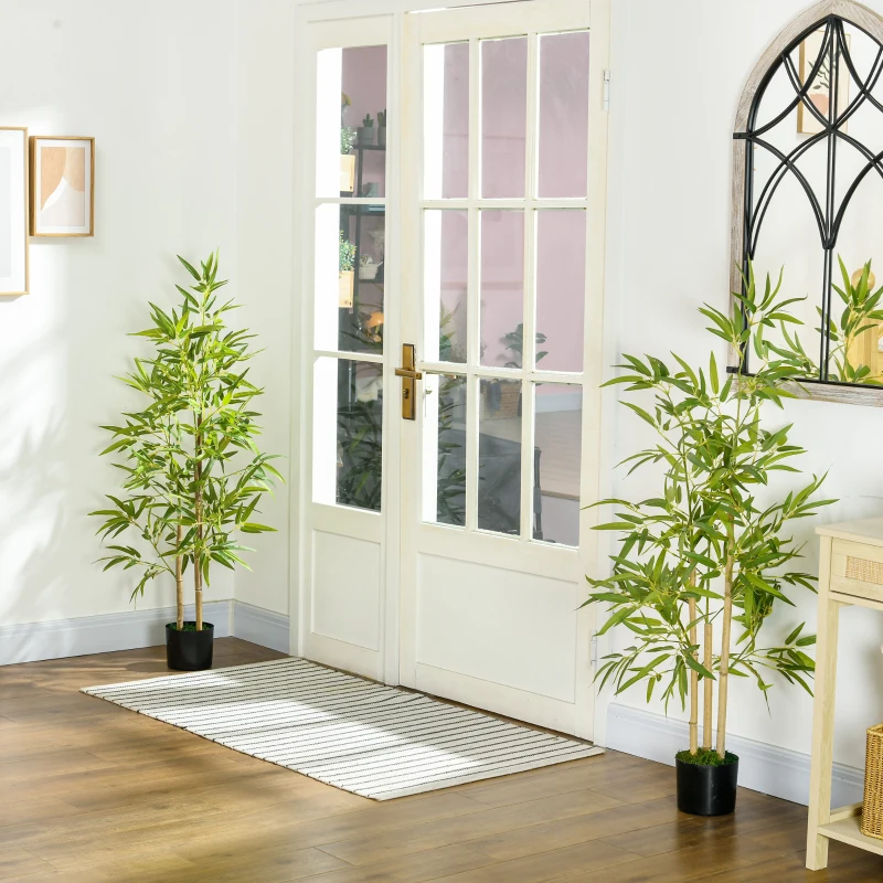 HOMCOM Conjunto de 2 Plantas Artificiais com Vaso Plantas Sintéticas de Bambu com 498 Folhas para Decoração Ø15x120 cm Verde