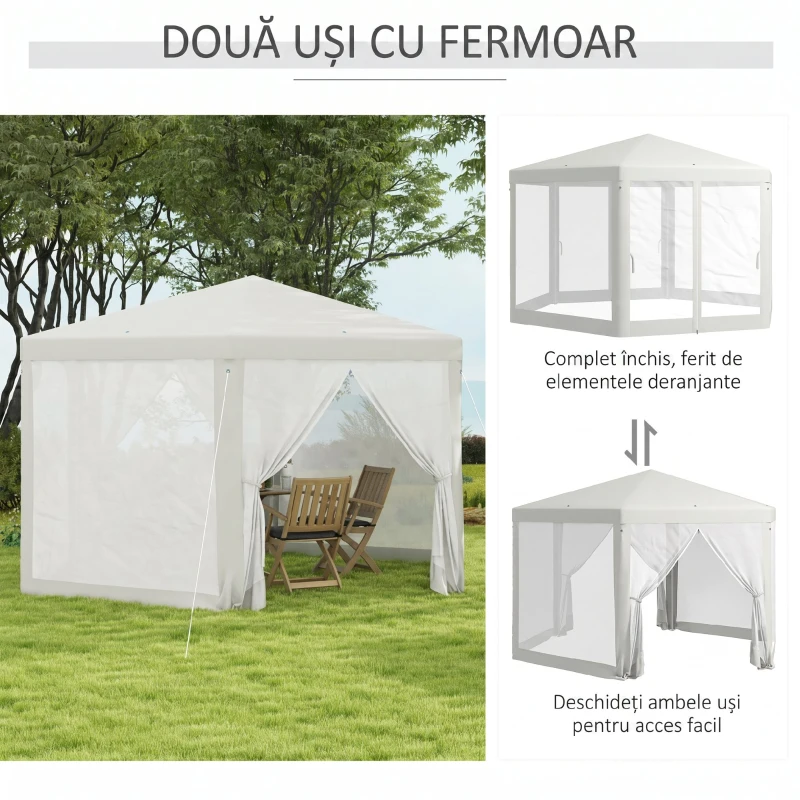Outsunny Pavilion hexagonal de grădină cu dublă intrare, din metal și poliester, 3.94x3.94x2.5 m, crem