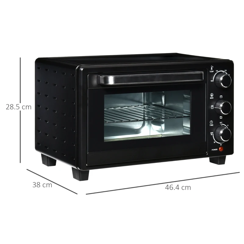 HOMCOM Mini Oven, 21L Countertop Electric Grill, Toaster Oven with Adjustable Temperature, Timer, Baking Tray and Wire Rack, 1400W, Black