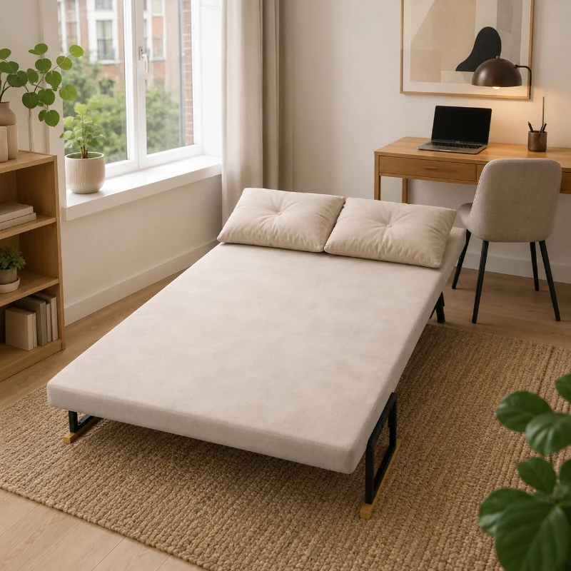 HOMCOM Slaapbank 2-zitsbank Fluweelbank, Slaapfunctie, incl. 2 kussens, Fluweel Optiek, Natuur + Beige + Zwart(m-7)