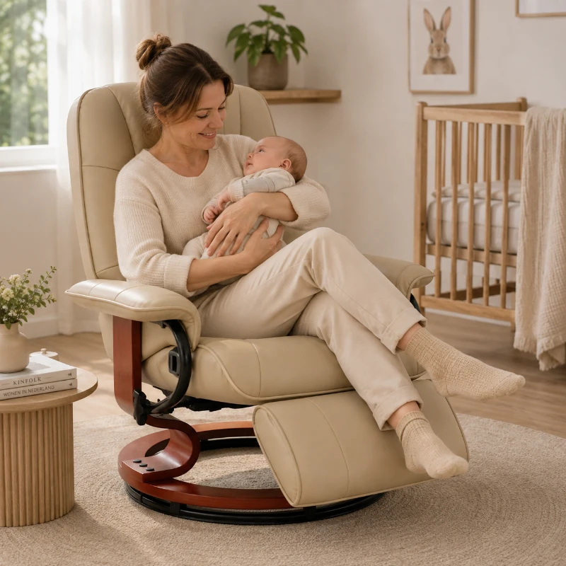 HOMCOM Relaxfauteuil, verstelbaar, ligfunctie, tot 120 kg, kunstleer, 78 x 87 x 100 cm, crème(m-9)