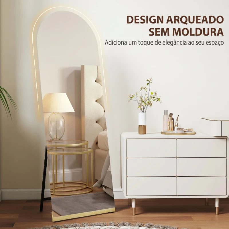 HOMCOM Espelho de Pé 160x50 cm Espelho de Corpo Inteiro sem Moldura Base de Madeira  Prata e Preto