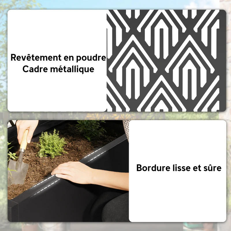 Outsunny Jardinière avec treillis, bac à fleurs, avec brise-vue, pour plantes grimpantes, métal, 45 x 21,5 x 110 cm, noir