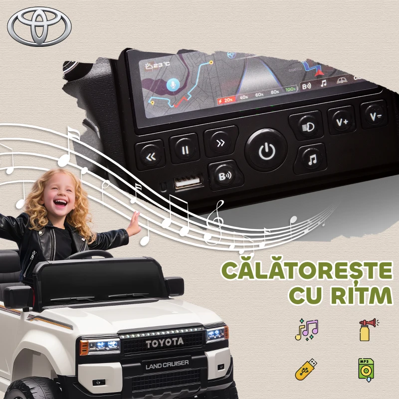 AIYAPLAY Mașină Electrică pentru Copii TOYOTA Land Cruiser 12V cu Telecomandă, Vârsta 3-6 Ani, Alb