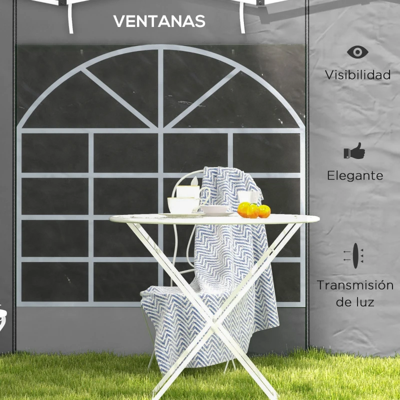 Outsunny 2 Paredes Laterales para Carpas 300x200 cm con Ventana Enrollable y Puerta con Cremallera para Carpa 3x3 m o 3x6 m Gris