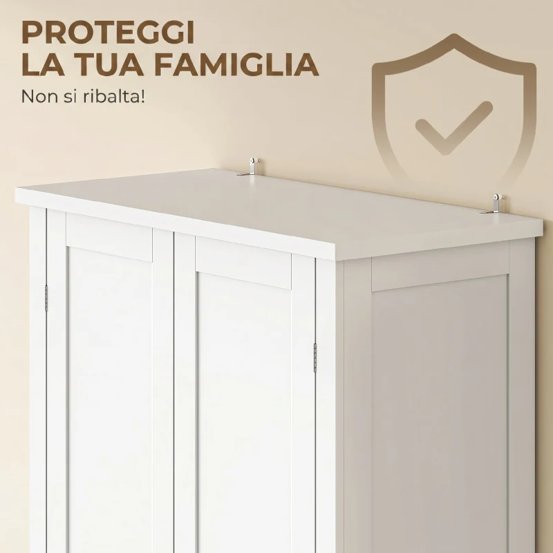 HOMCOM Mobile Cucina Alto con Ruote, 2 Ante, 14 Scomparti, 80x40x180 cm, Bianco