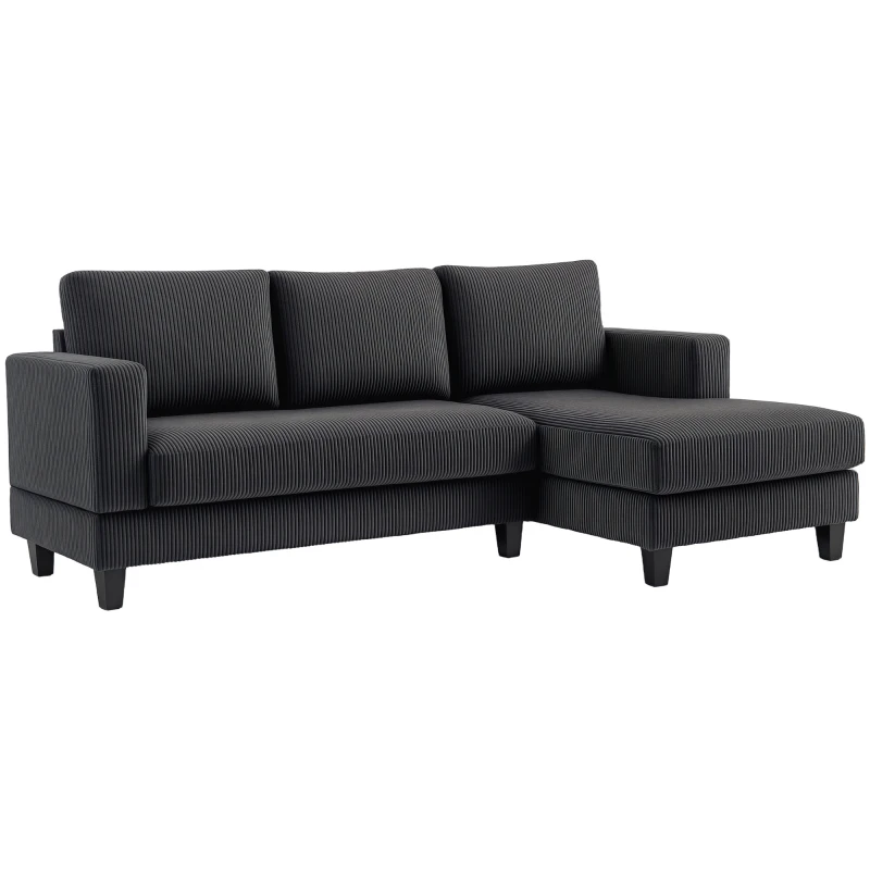 HOMCOM Ecksofa, L-förmiges 3-Sitzer-Sofa mit Chaiselongue, Holzkonstruktion, 8 Beine, Cordstoff, Schaumstoffpolsterung, Grau(m-12)