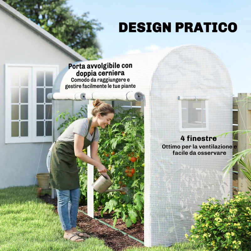 Outsunny Serra Tunnel da Giardino per Piante e Orto, Serra da Balcone con 2 Porte Avvolgibili e 4 Finestre, 3x1x2m