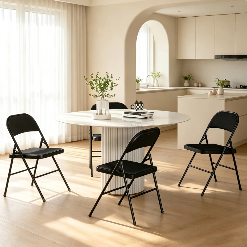 HOMCOM 4er-Set Klappstühle, Tragbare Bürostühle, Metallbeine, Faltstuhl für Büro, Empfang, Wartezimmer, Kunstleder, Schwarz
