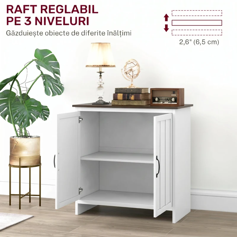 HOMCOM Bufet Bucătărie Modern cu 2 Uși și Raft Reglabil din Lemn, 80x39,7x80cm, Alb