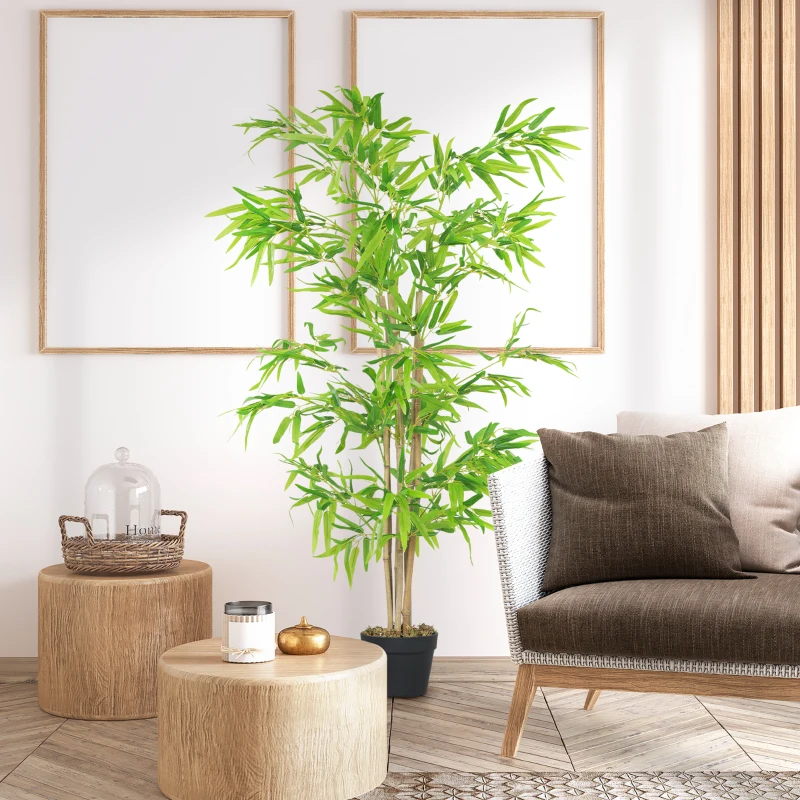 Outsunny Bambous artificiels 1,20H m réalistes par Bambou avec Vrais Troncs - Pot Inclus Noir Vert