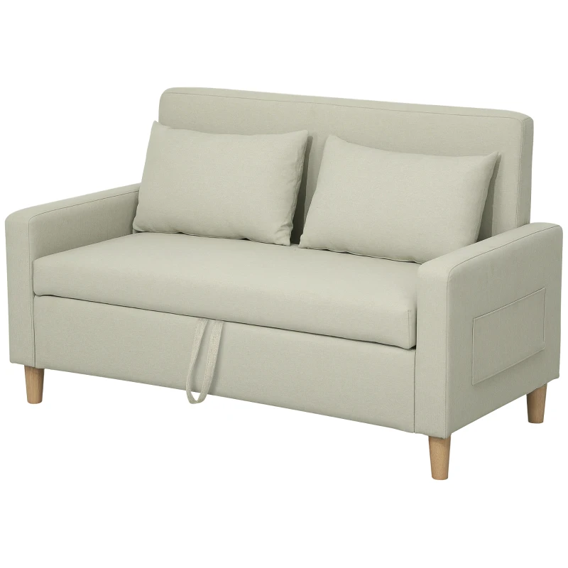 HOMCOM Sofá de 2 Plazas Tapizado en Lino Sintético con Espacio de Almacenaje 2 Almohadas y Patas de Madera 135x71x84 cm Beige