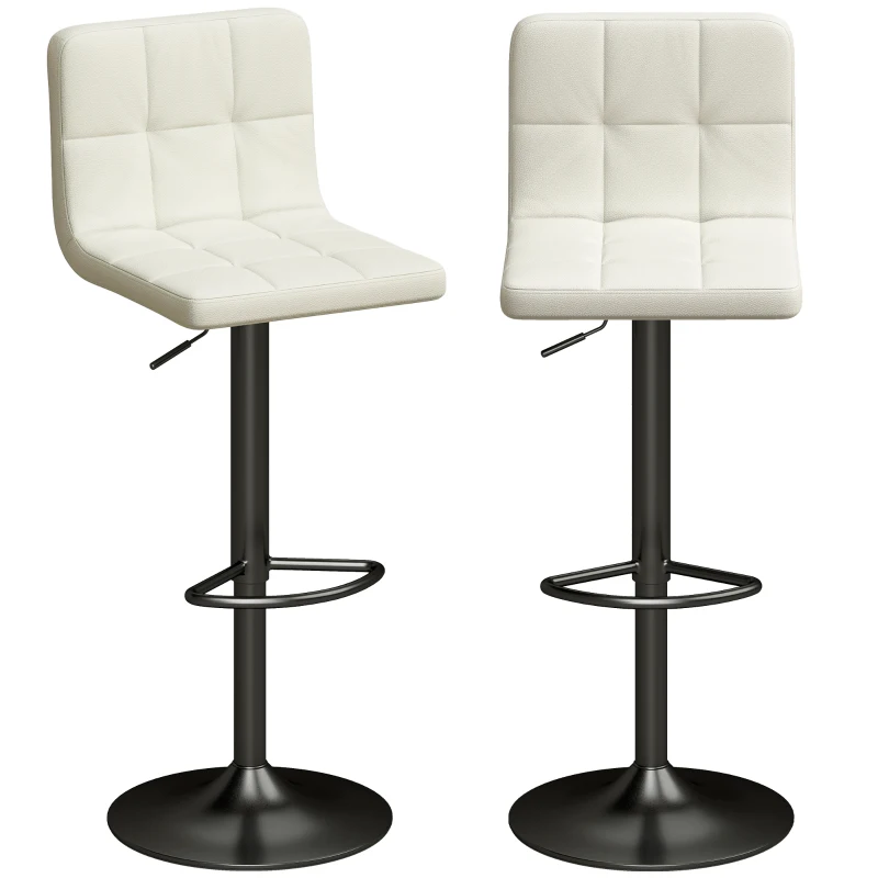 HOMCOM Set 2 Scaune de Bar Reglabile cu Suport pentru Picioare, din Piele PU și Oțel, 39,5x44x88-110 cm, Crem
