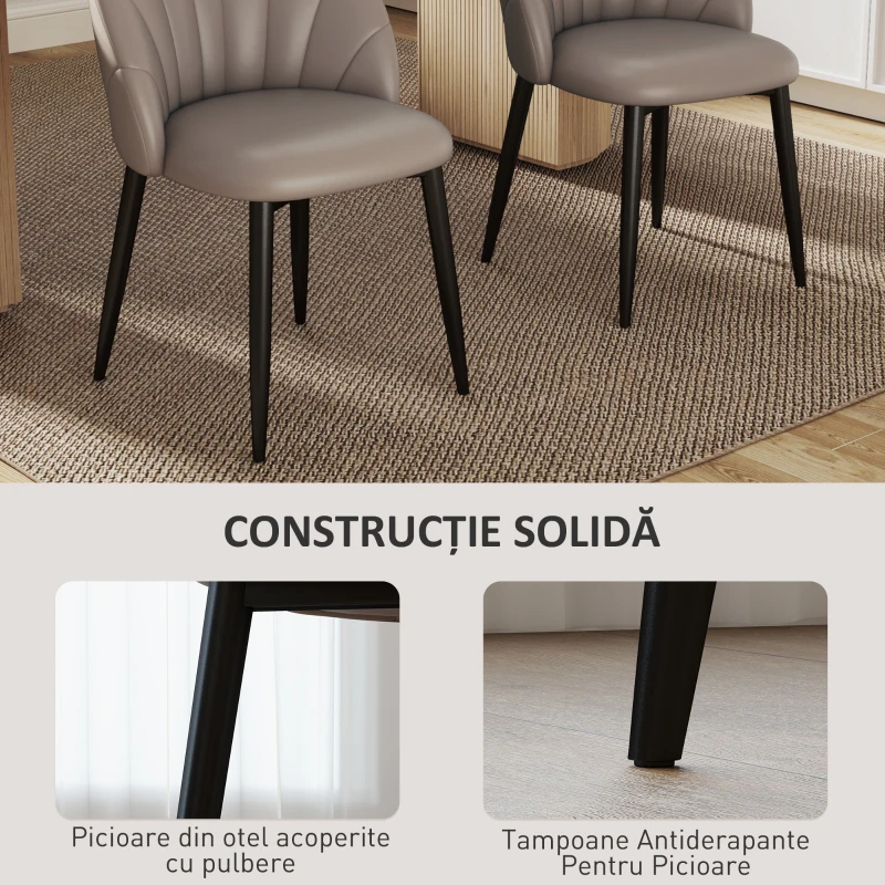 HOMCOM Set de 2 scaune de sufragerie, din piele PU, cu picioare din metal și spătar în formă de scoică, maro