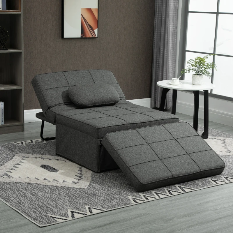 HOMCOM 3 en 1 Sofá Cama Individual Respaldo Reclinable Convertible en Reposapiés para Salón Dormitorio 95x189x43 cm Gris