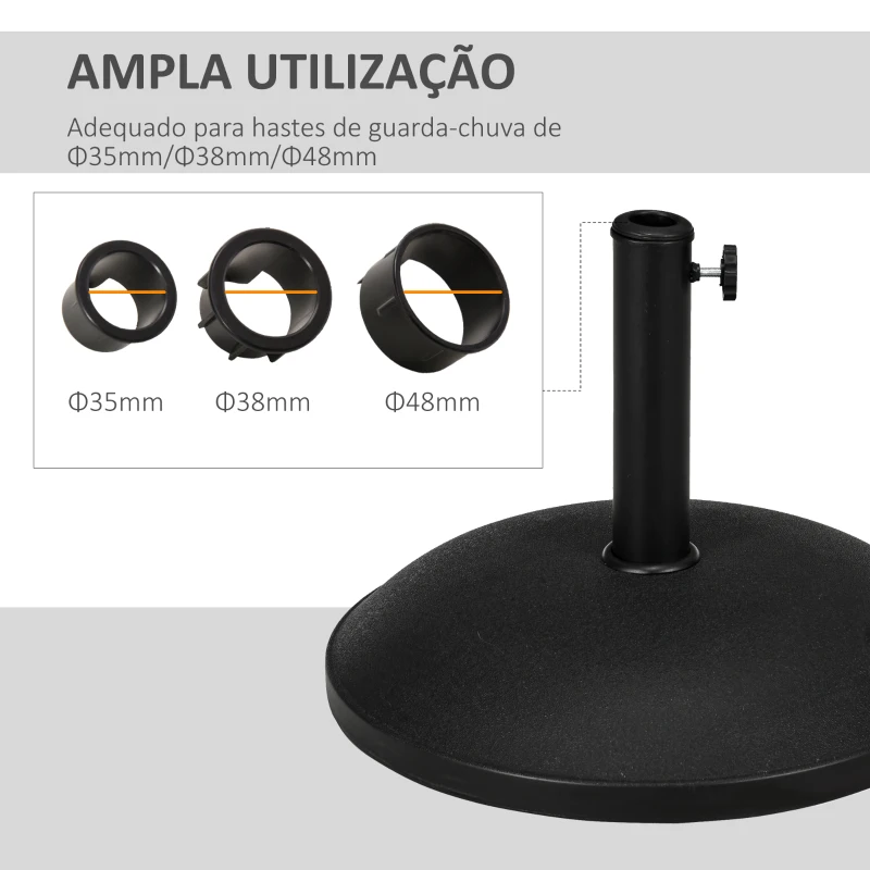 Outsunny Base Redonda para Chapéu de Sol, 25 kg Suporte de Cimento para Postes Ø33 mm Ø38 mm, Ø48 mm Preto