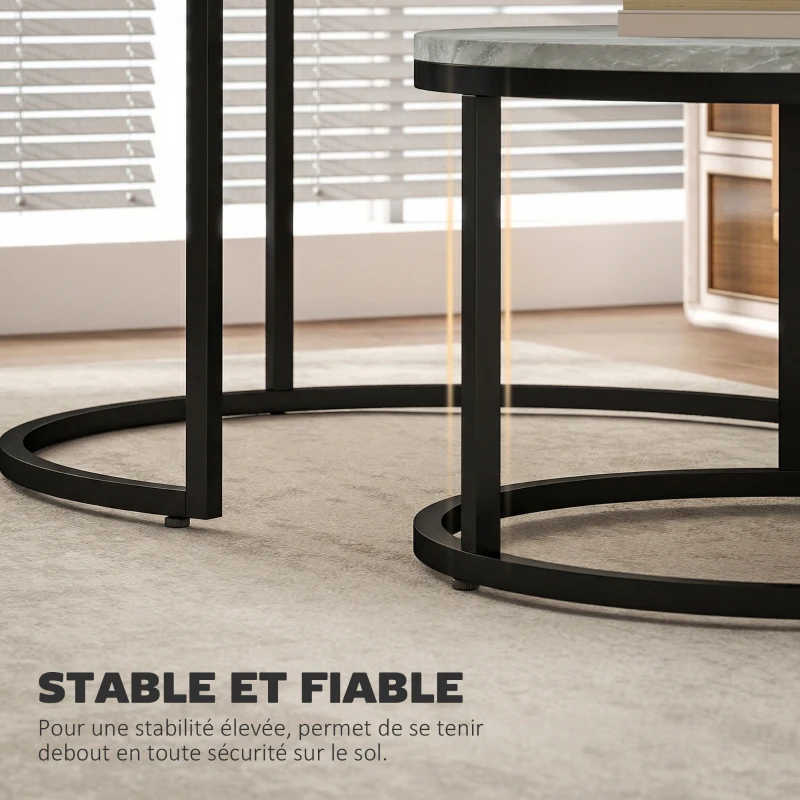 HOMCOM Lot de 2 tables basses gigognes empilable design industriel pieds en métal gris