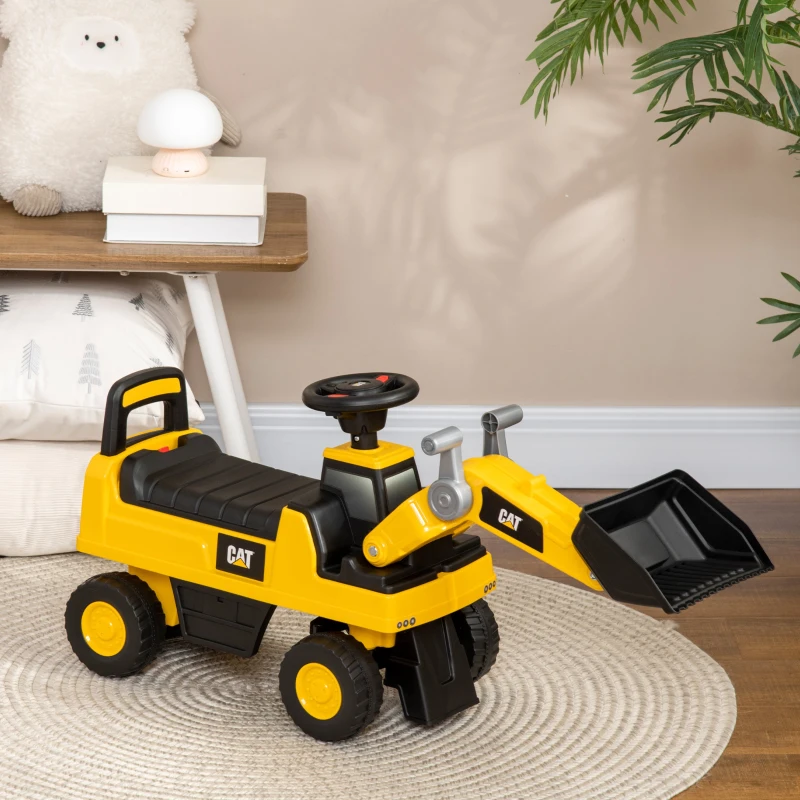 HOMCOM Buldozer de Jucărie pentru Copii între 18 și 36 Luni cu Excavator și Spațiu de Depozitare, 78x29,5x54 cm, Galben și Negru