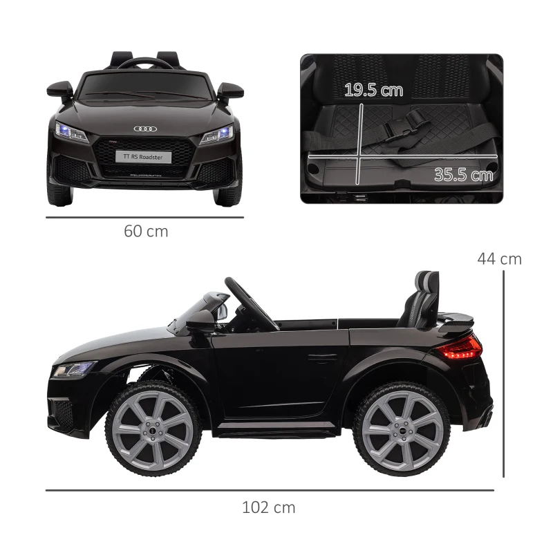HOMCOM Mașină electrică pentru copii 3-5 ani AUDI TT cu telecomandă, uși care se deschid și faruri LED, negru
