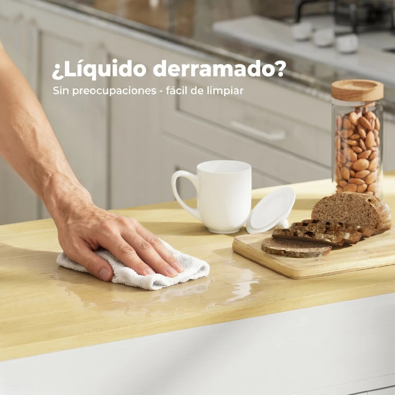 HOMCOM Isla de Cocina con Ruedas Encimera Extensible 4 Puertas Estantes Ajustables Especiero y Soporte para Toallas Blanco