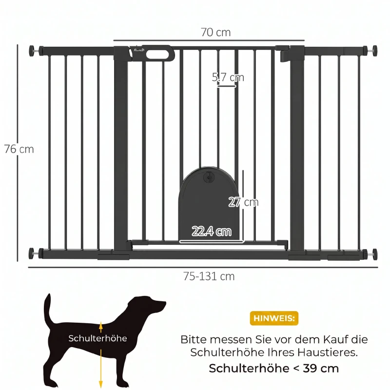 PawHut Türschutzgitter Treppenschutzgitter Hunde Absperrgitter Schutzgitter für Haustier Stahl
