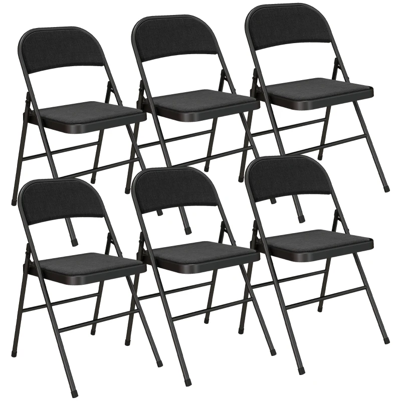 HOMCOM 6er-Set Klappstühle, Tragbare Bürostühle, Metallbeine, Faltstuhl für Büro, Empfang, Wartezimmer, Leinenoptik, Schwarz